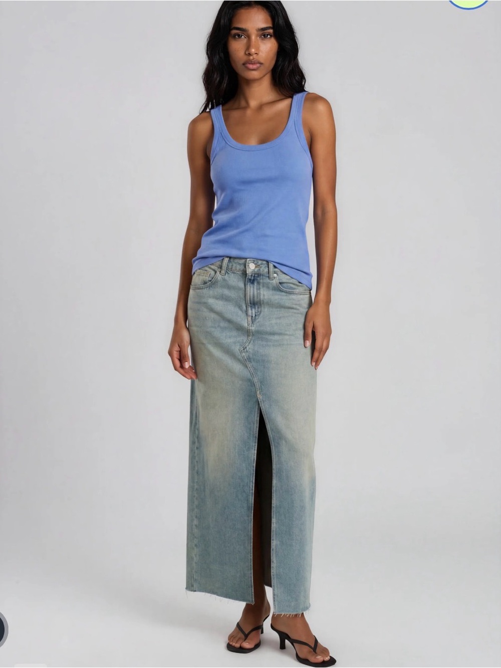 & Other Stories Light Blue Denim Maxi Skirt with Front Slit